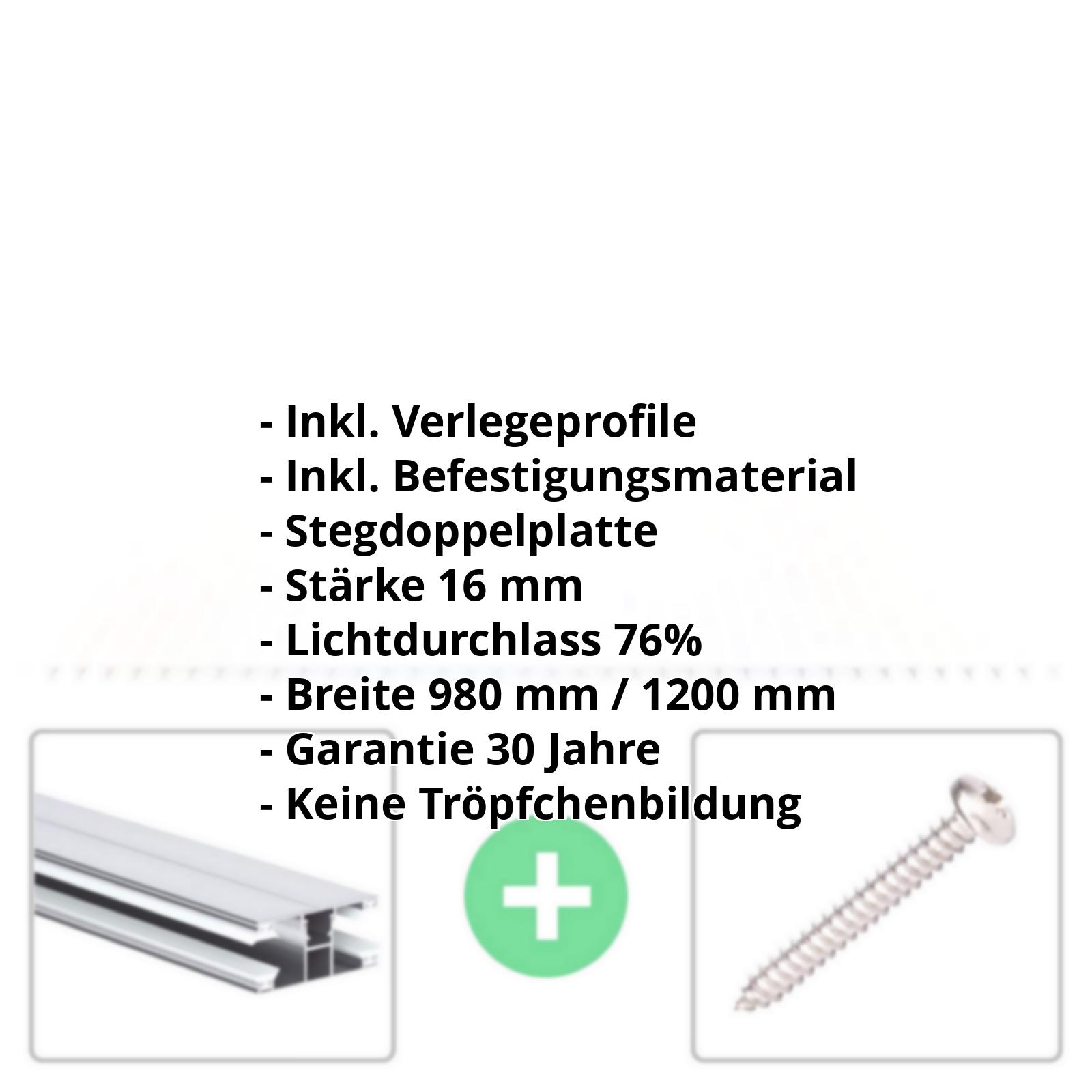 Acrylglas Stegplatte | 16 mm | Profil DUO | Sparpaket | Plattenbreite 980 mm | Opal Weiß | Breite 3,09 m | Länge 2,00 m #2