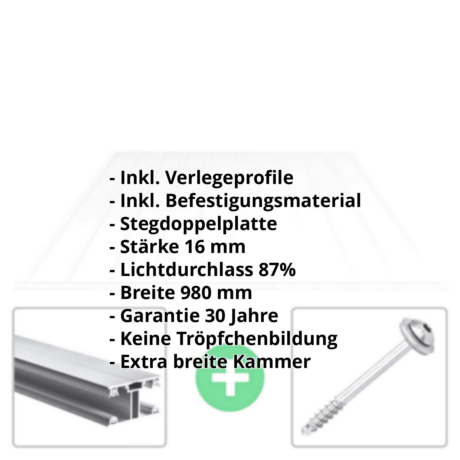 Acrylglas Stegplatte | 16 mm | Profil ECO | Sparpaket | Plattenbreite 980 mm | Klar | Breitkammer | Breite 3,05 m | Länge 2,00 m #2