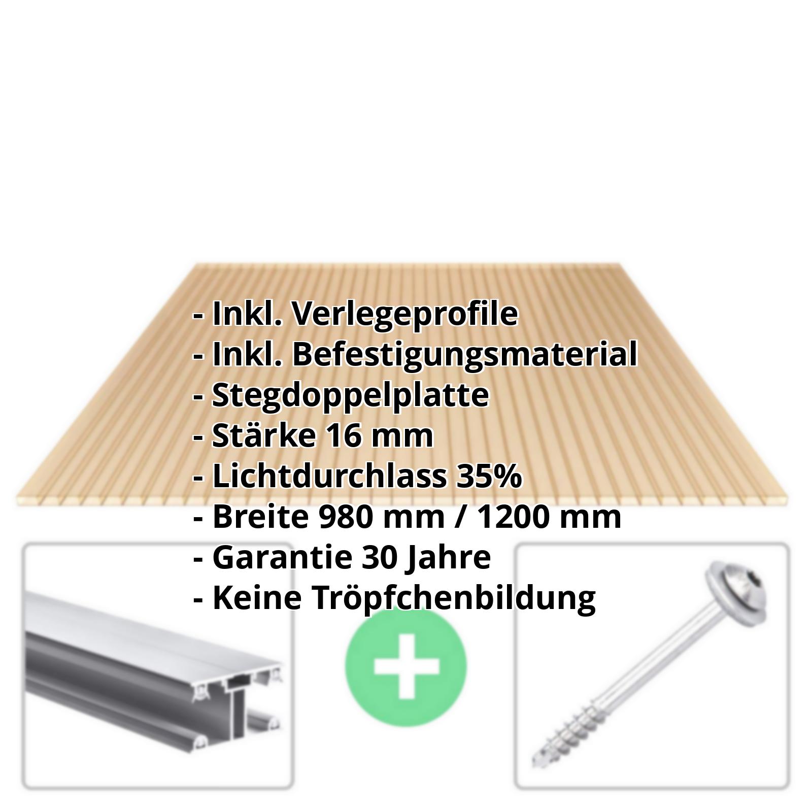 Acrylglas Stegplatte | 16 mm | Profil ECO | Sparpaket | Plattenbreite 980 mm | Bronze | Breite 3,05 m | Länge 2,00 m #2