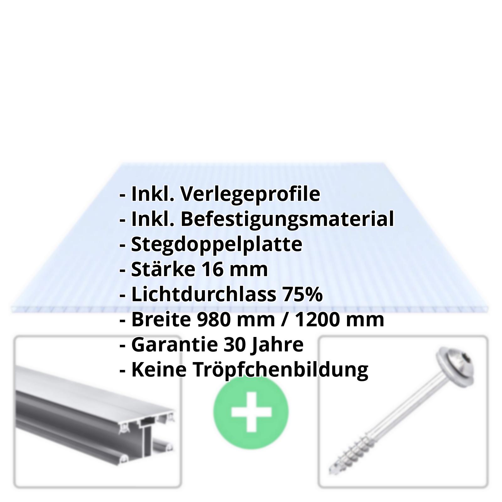 Acrylglas Stegplatte | 16 mm | Profil ECO | Sparpaket | Plattenbreite 980 mm | Lichtblau | Breite 3,05 m | Länge 2,00 m #2