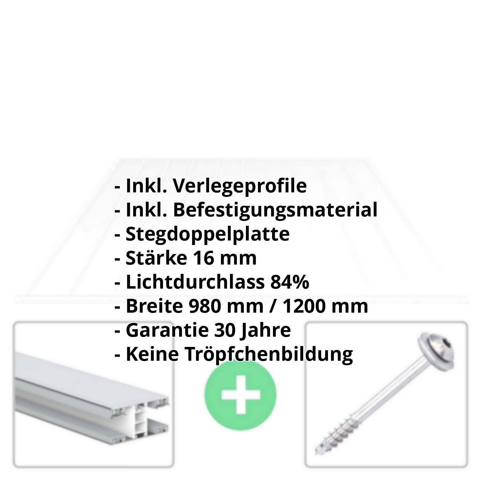 Acrylglas Stegplatte | 16 mm | Profil Mendiger | Sparpaket | Plattenbreite 980 mm | Klar | Breitkammer | Breite 3,09 m | Länge 2,00 m #2