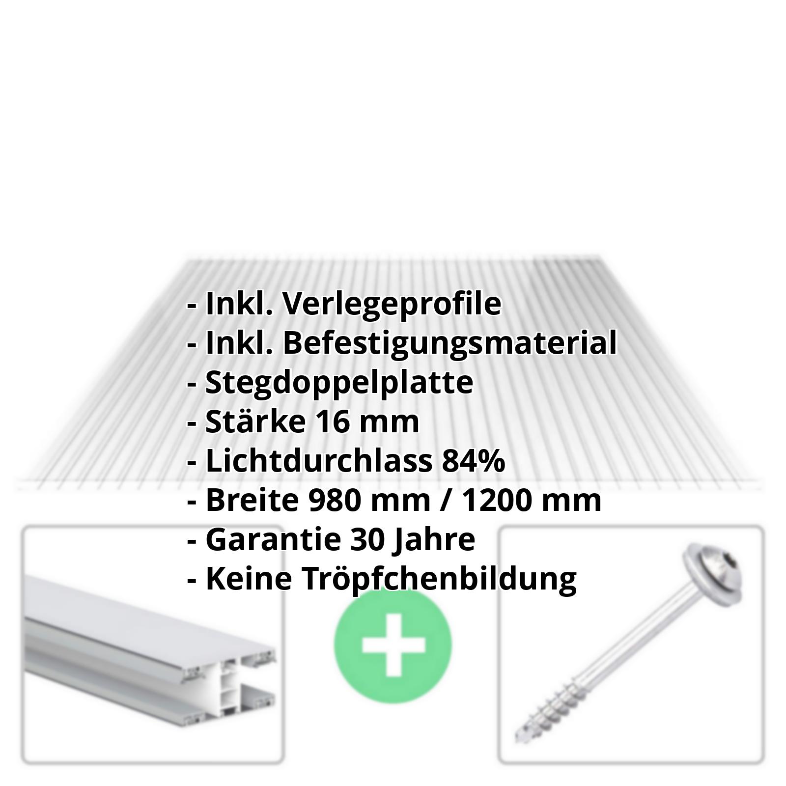 Acrylglas Stegplatte | 16 mm | Profil Mendiger | Sparpaket | Plattenbreite 980 mm | Klar | Breite 3,09 m | Länge 2,00 m #2
