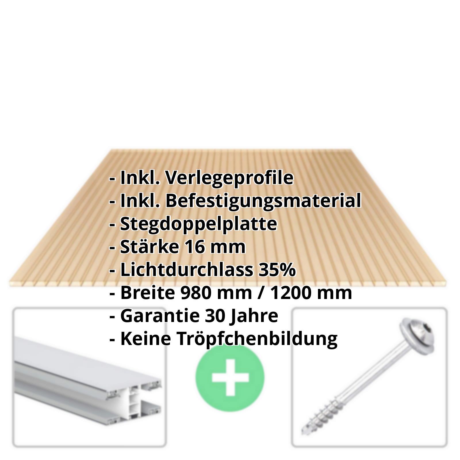 Acrylglas Stegplatte | 16 mm | Profil Mendiger | Sparpaket | Plattenbreite 980 mm | Bronze | Breite 3,09 m | Länge 2,00 m #2