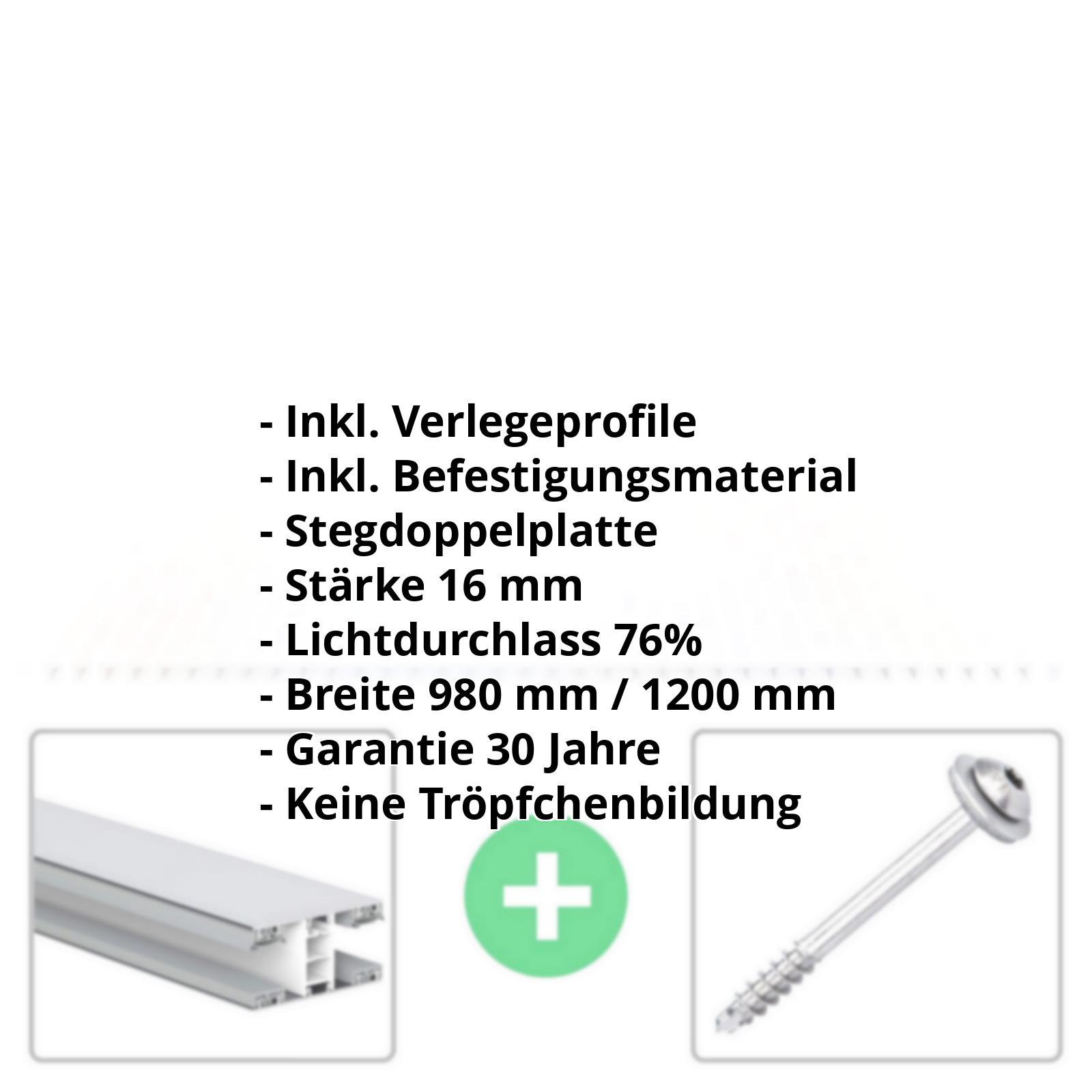 Acrylglas Stegplatte | 16 mm | Profil Mendiger | Sparpaket | Plattenbreite 980 mm | Opal Weiß | Breite 3,09 m | Länge 2,00 m #2