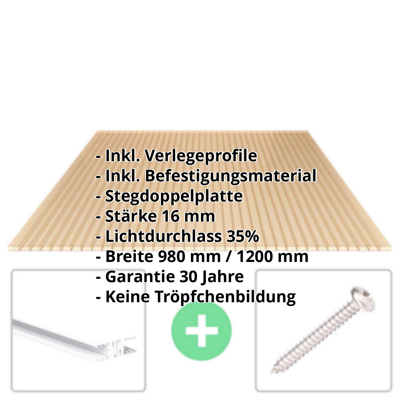 Acrylglas Stegplatte | 16 mm | Profil Zevener Sprosse | Sparpaket | Plattenbreite 980 mm | Bronze | Breite 3,13 m | Länge 2,00 m #2