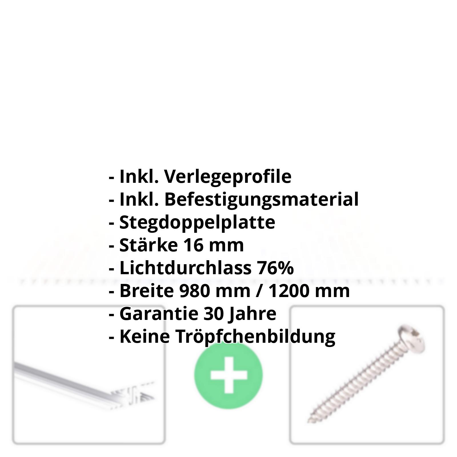Acrylglas Stegplatte | 16 mm | Profil Zevener Sprosse | Sparpaket | Plattenbreite 1200 mm | Opal Weiß | Breite 3,79 m | Länge 2,00 m #2