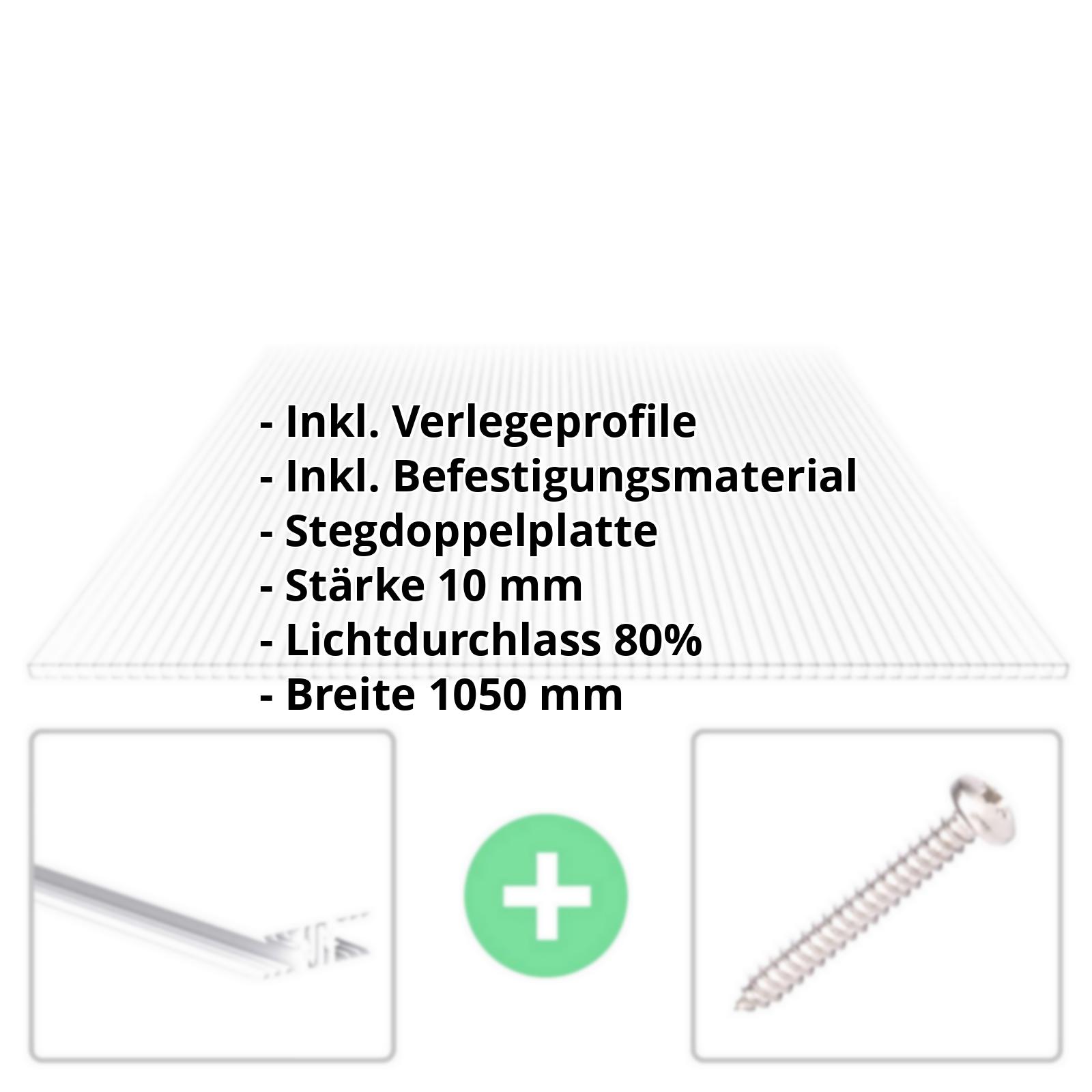 Polycarbonat Stegplatte | 10 mm | Profil Zevener Sprosse | Sparpaket | Plattenbreite 1050 mm | Klar | Breite 3,34 m | Länge 2,00 m #2