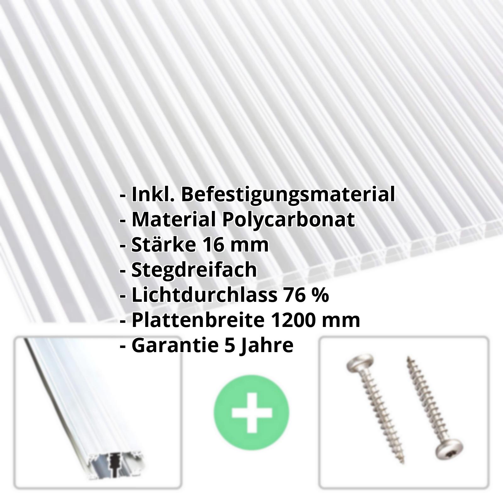 Polycarbonat Stegplatte | 16 mm | Profil A1 | Sparpaket | Plattenbreite 1200 mm | Klar | Blueline | Breite 3,74 m | Länge 2,00 m #2