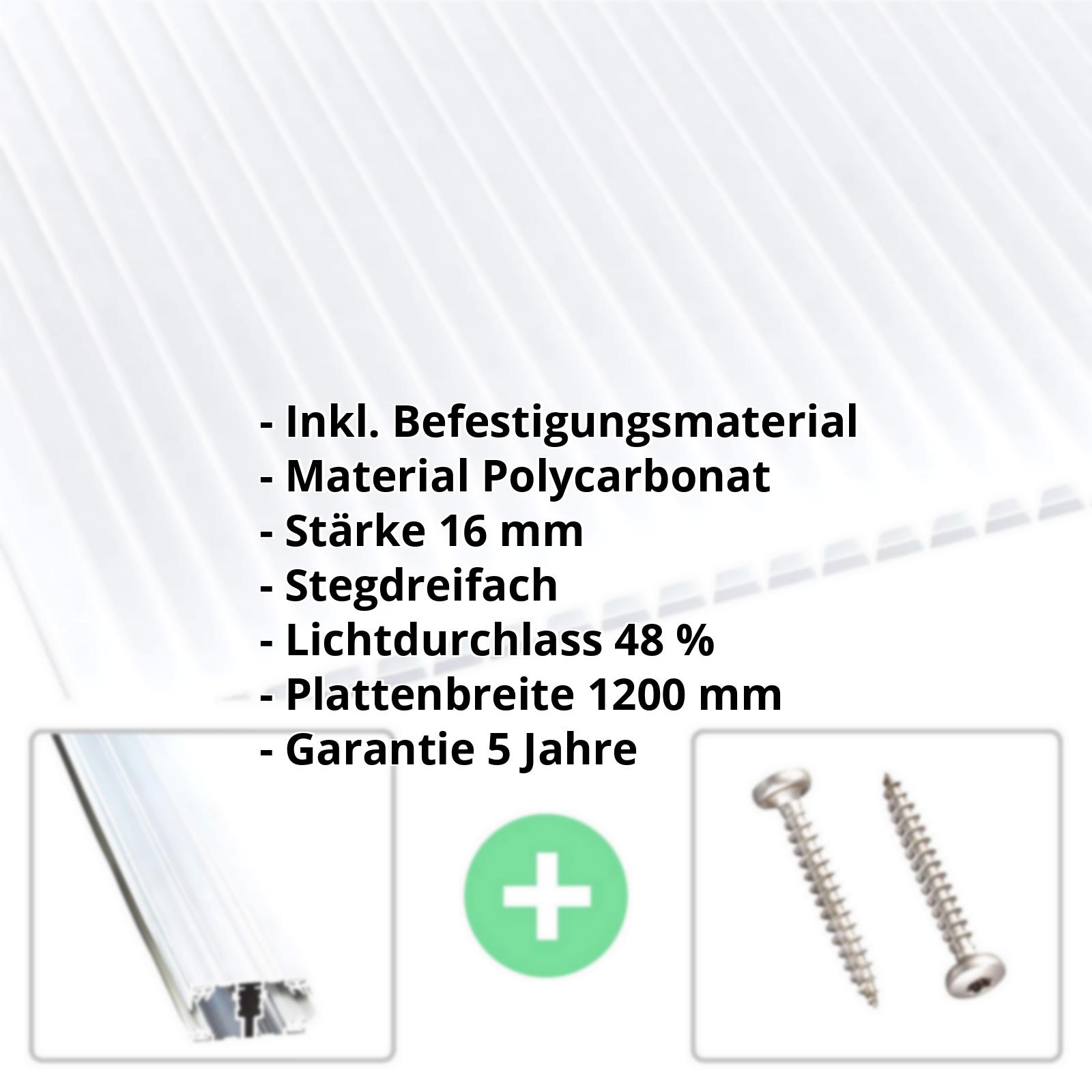 Polycarbonat Stegplatte | 16 mm | Profil A1 | Sparpaket | Plattenbreite 1200 mm | Opal Weiß | Blueline | Breite 3,74 m | Länge 2,00 m #2
