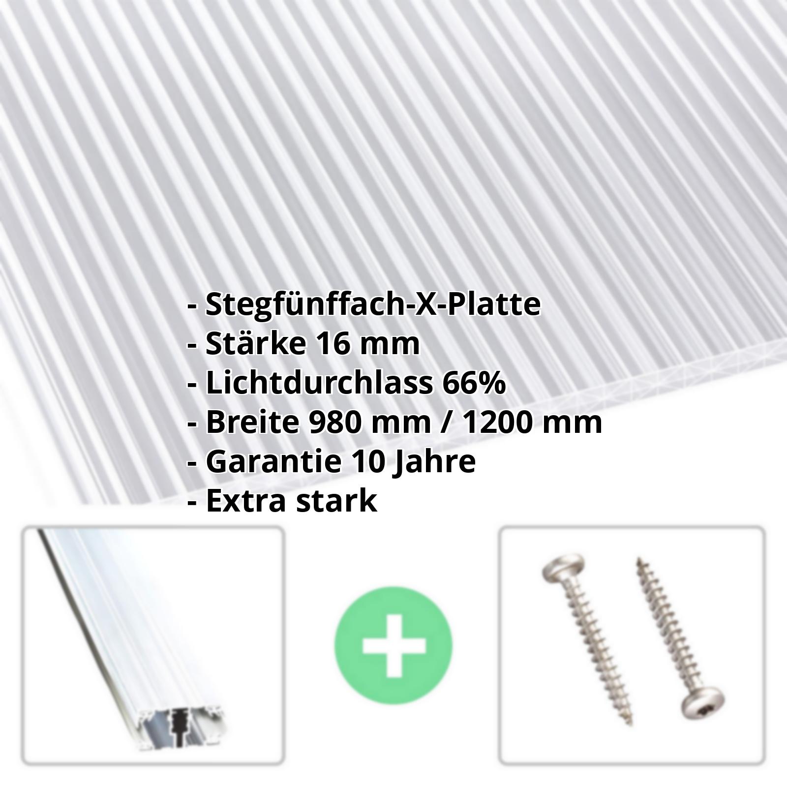 Polycarbonat Stegplatte | 16 mm | Profil A1 | Sparpaket | Plattenbreite 980 mm | Klar | Extra stark | Breite 3,08 m | Länge 2,00 m #2
