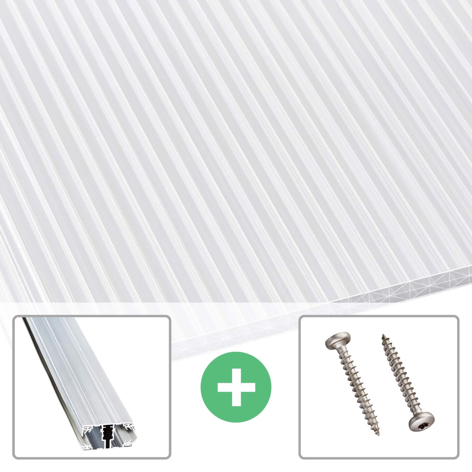 Polycarbonat Stegplatte | 16 mm | Profil A1 | Sparpaket | Plattenbreite 980 mm | Opal-Weiß | Extra stark | Breite 3,08 m | Länge 2,00 m #1