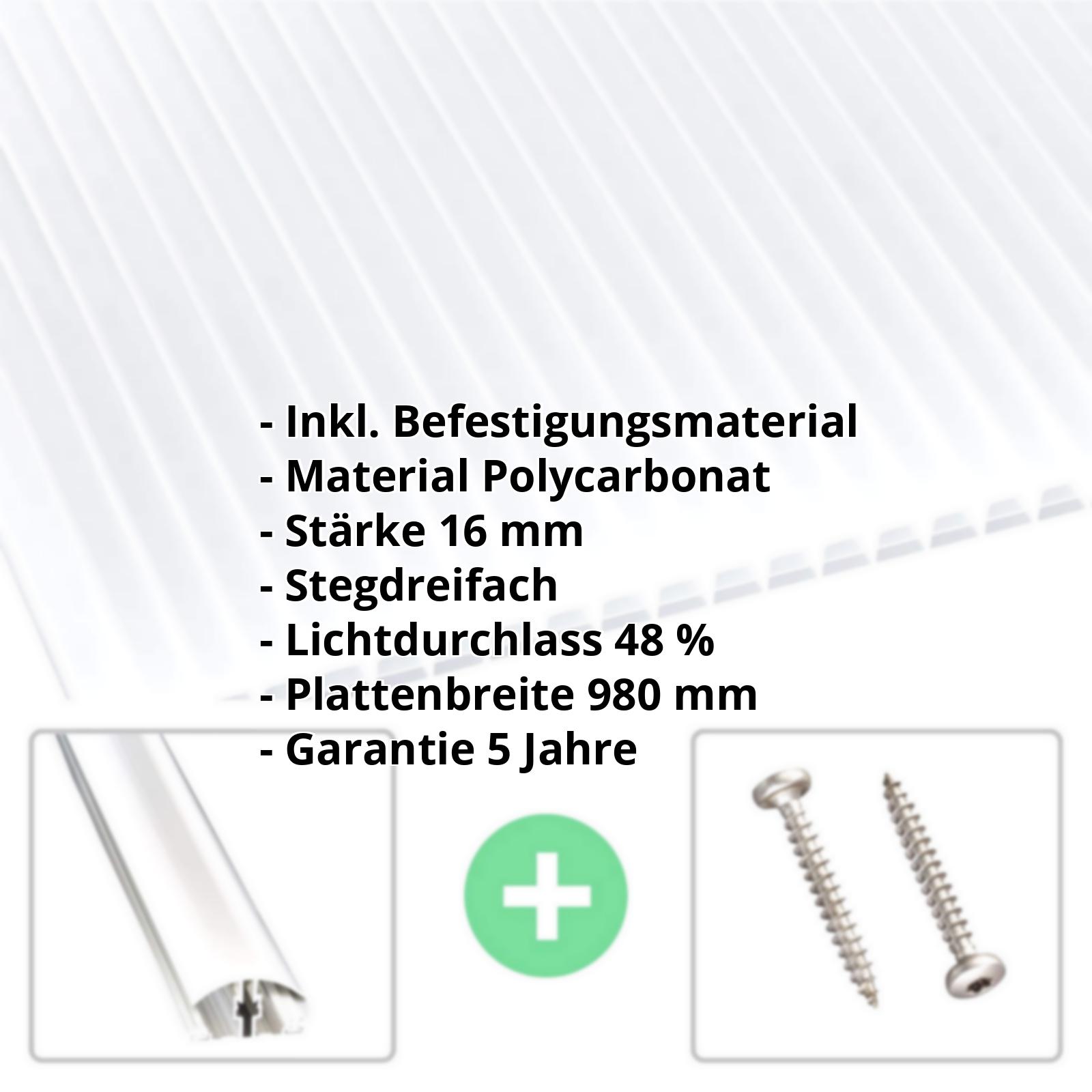 Polycarbonat Stegplatte | 16 mm | Profil A4 | Sparpaket | Plattenbreite 980 mm | Opal Weiß | Blueline | Breite 3,09 m | Länge 2,00 m #2