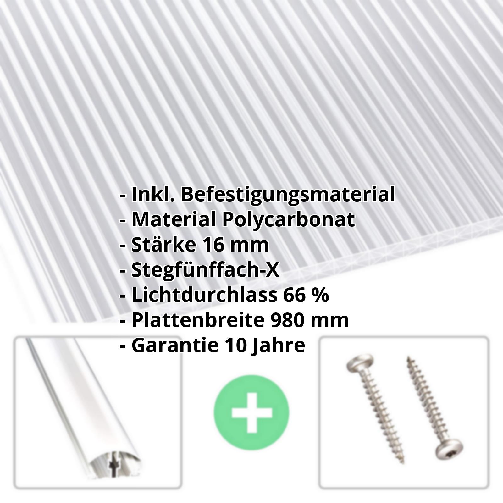 Polycarbonat Stegplatte | 16 mm | Profil A4 | Sparpaket | Plattenbreite 980 mm | Klar | Extra stark | Breite 3,08 m | Länge 2,00 m #2