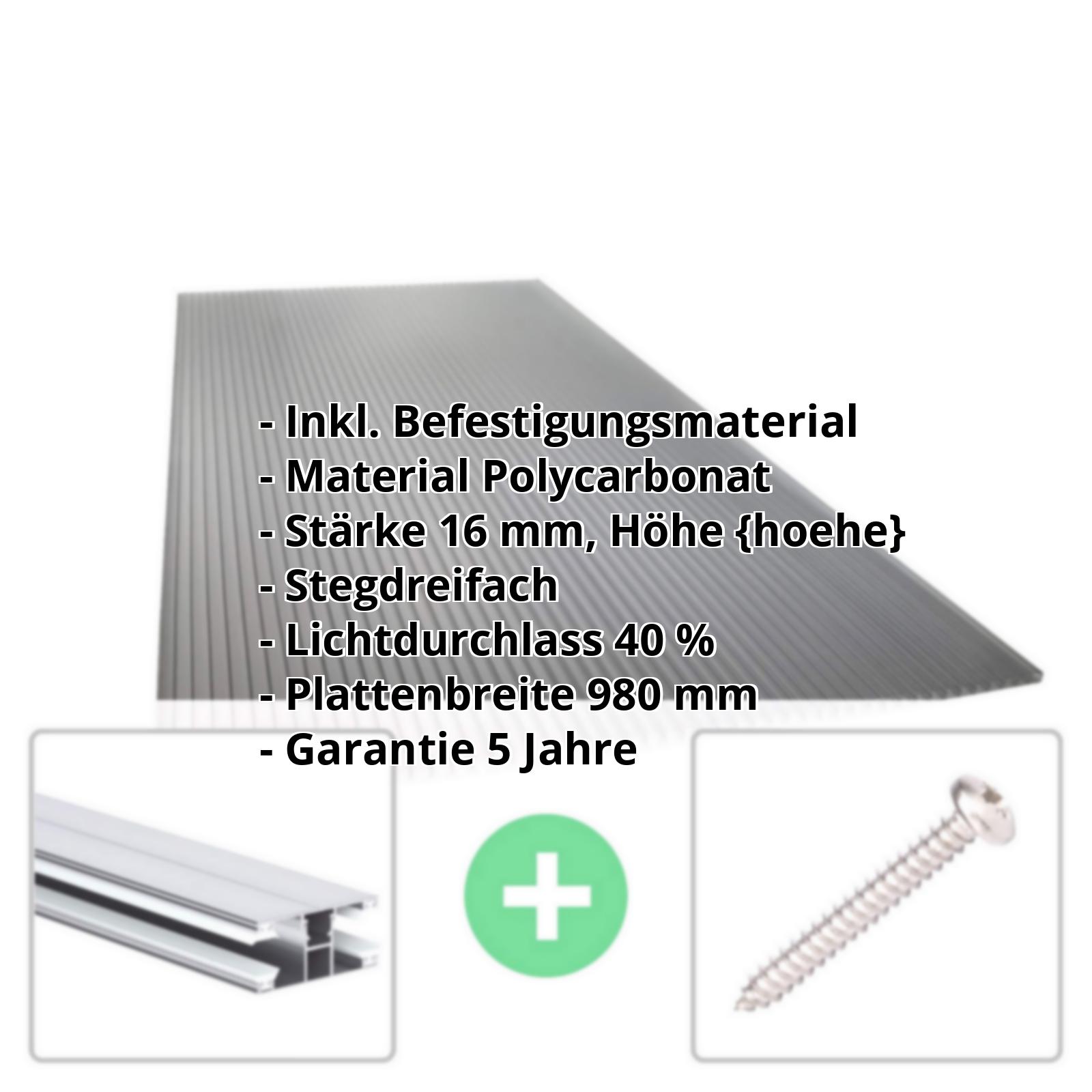 Polycarbonat Stegplatte | 16 mm | Profil DUO | Sparpaket | Plattenbreite 980 mm | Anthrazitgrau | Novalite | Breite 3,09 m | Länge 2,00 m #2