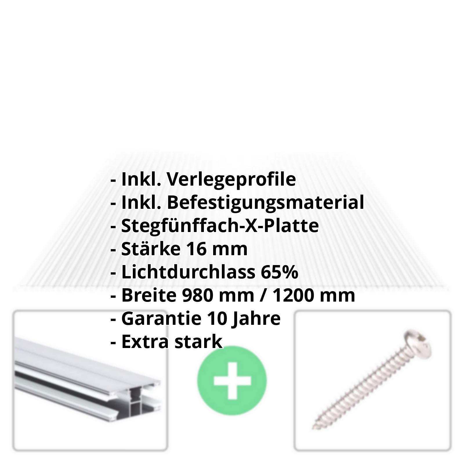 Polycarbonat Stegplatte | 16 mm | Profil DUO | Sparpaket | Plattenbreite 1200 mm | Klar | Extra stark | Breite 3,75 m | Länge 2,00 m #2