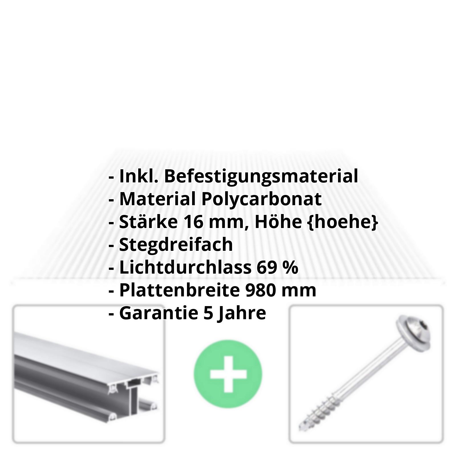 Polycarbonat Stegplatte | 16 mm | Profil ECO | Sparpaket | Plattenbreite 980 mm | Klar | Novalite | Breite 3,05 m | Länge 2,00 m #2