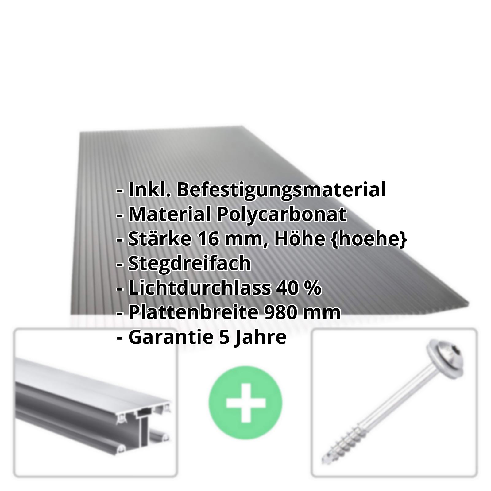 Polycarbonat Stegplatte | 16 mm | Profil ECO | Sparpaket | Plattenbreite 980 mm | Anthrazitgrau | Novalite | Breite 3,05 m | Länge 2,00 m #2