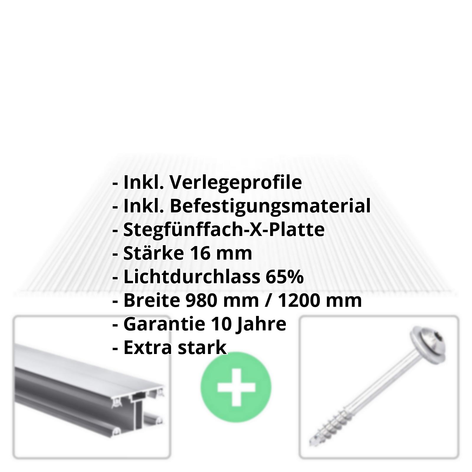 Polycarbonat Stegplatte | 16 mm | Profil ECO | Sparpaket | Plattenbreite 980 mm | Klar | Extra stark | Breite 3,05 m | Länge 2,00 m #2
