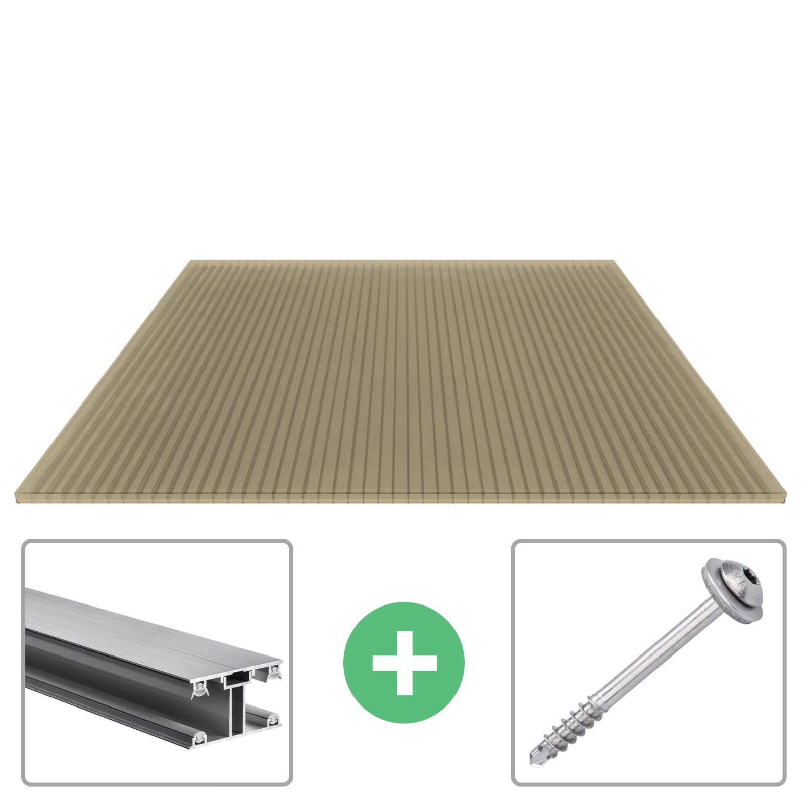 Zoom Modal | Polycarbonat Stegplatte | 16 mm | Profil ECO | Sparpaket | Plattenbreite 980 mm | Bronze | Breite 3,05 m | Länge 2,00 m | 0