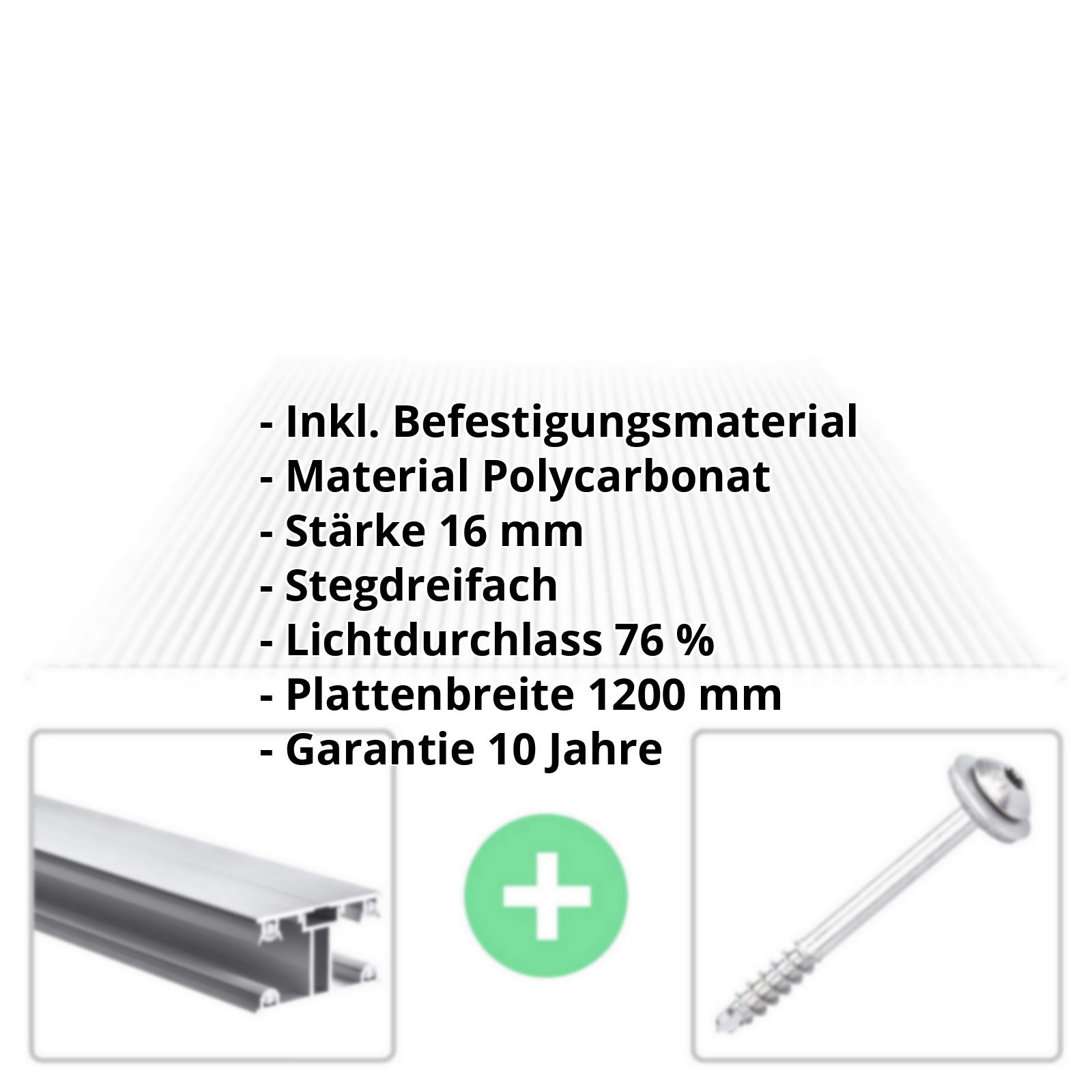 Polycarbonat Stegplatte | 16 mm | Profil ECO | Sparpaket | Plattenbreite 1200 mm | Klar | Breite 3,71 m | Länge 2,00 m #2