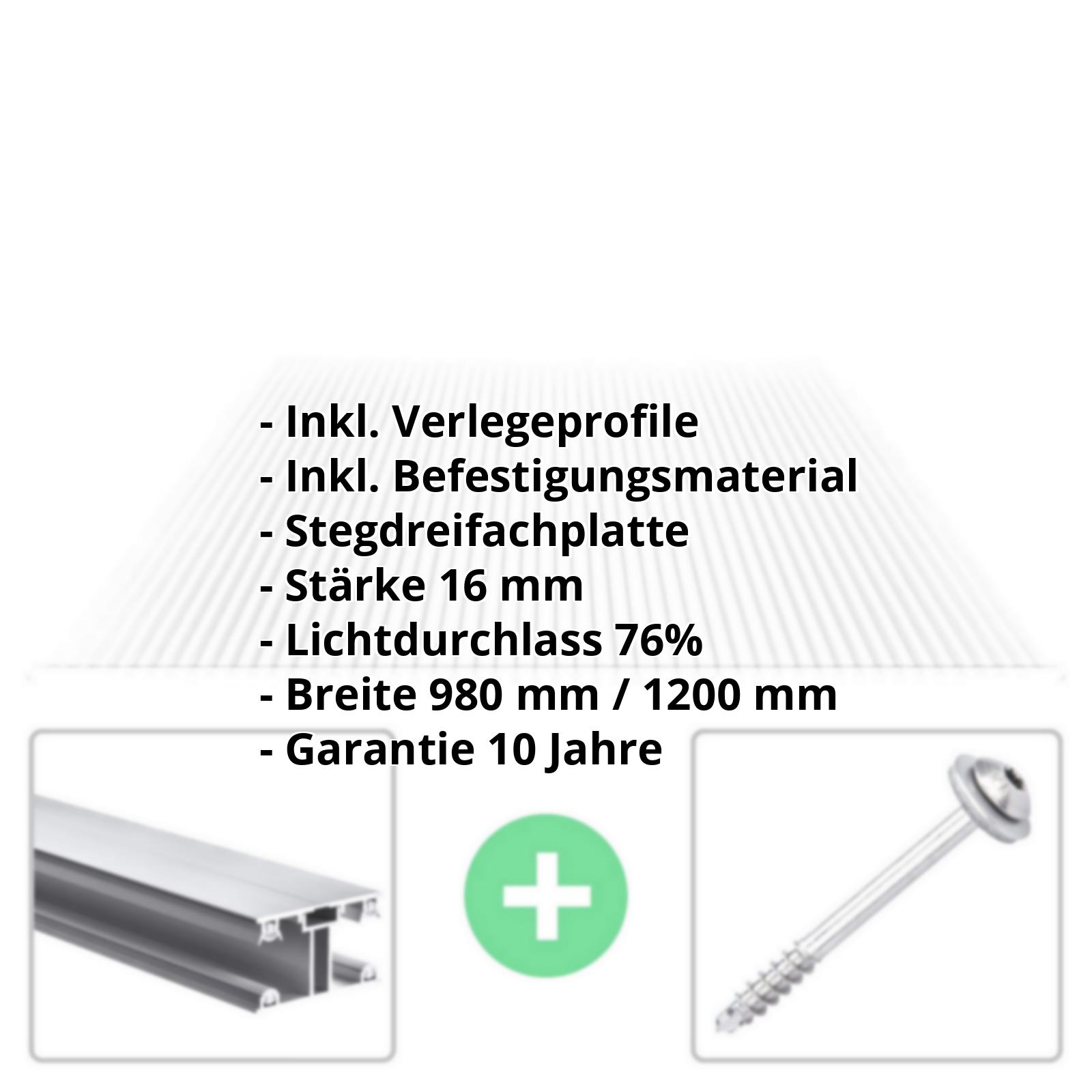 Polycarbonat Stegplatte | 16 mm | Profil ECO | Sparpaket | Plattenbreite 980 mm | Klar | Breite 3,05 m | Länge 2,00 m #2