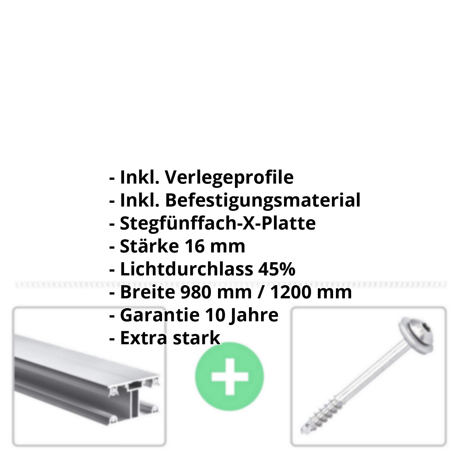 Polycarbonat Stegplatte | 16 mm | Profil ECO | Sparpaket | Plattenbreite 980 mm | Opal Weiß | Extra stark | Breite 3,05 m | Länge 2,00 m #2