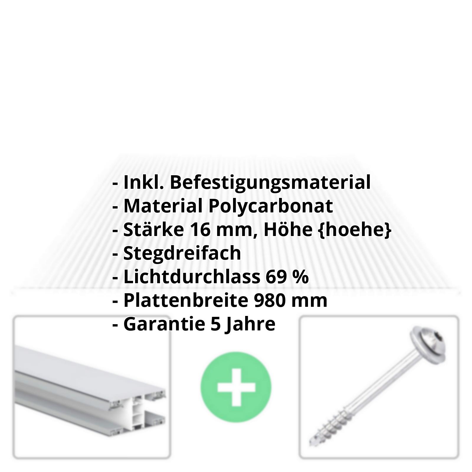 Polycarbonat Stegplatte | 16 mm | Profil Mendiger | Sparpaket | Plattenbreite 980 mm | Klar | Novalite | Breite 3,09 m | Länge 2,00 m #2