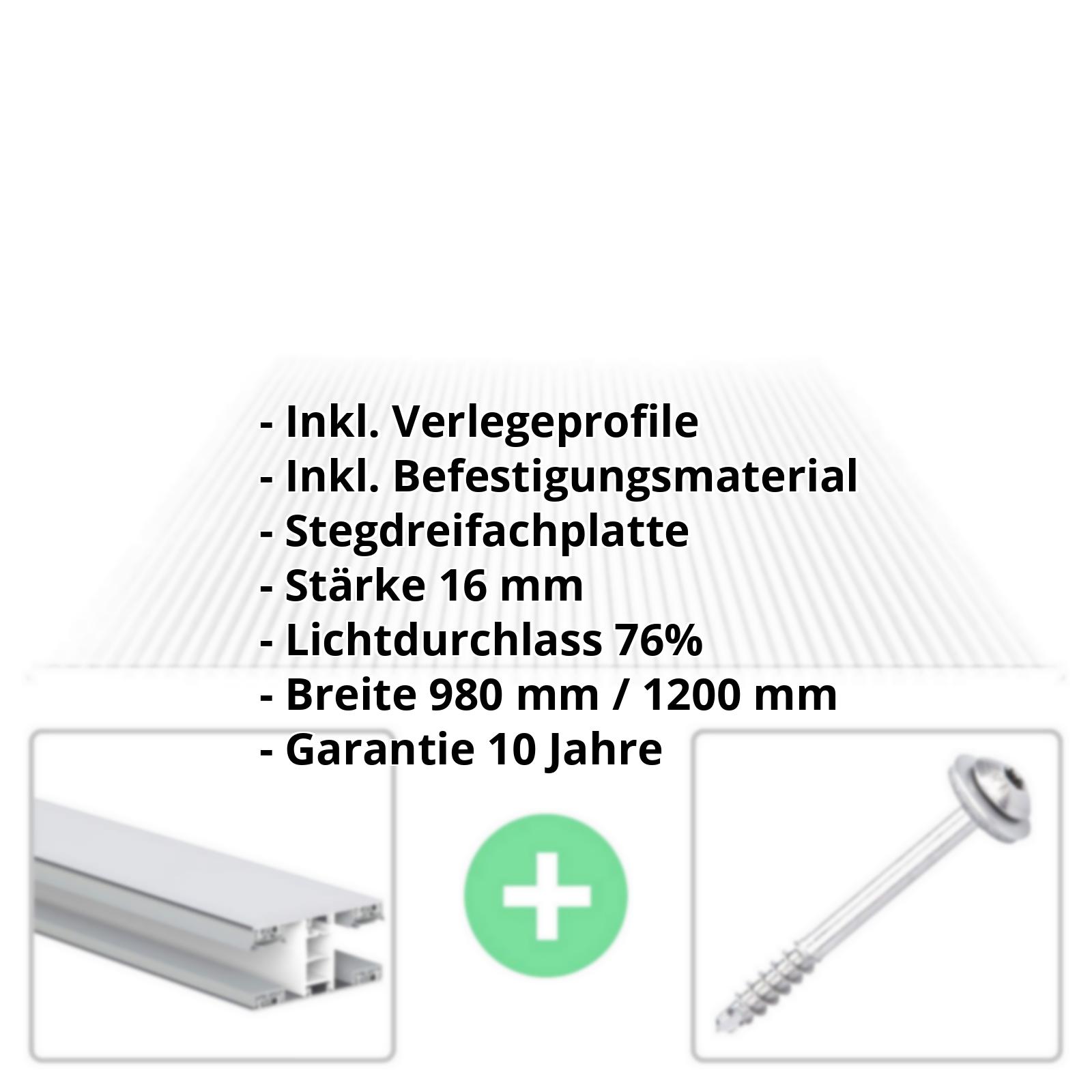 Polycarbonat Stegplatte | 16 mm | Profil Mendiger | Sparpaket | Plattenbreite 980 mm | Klar | Breite 3,09 m | Länge 2,00 m #2
