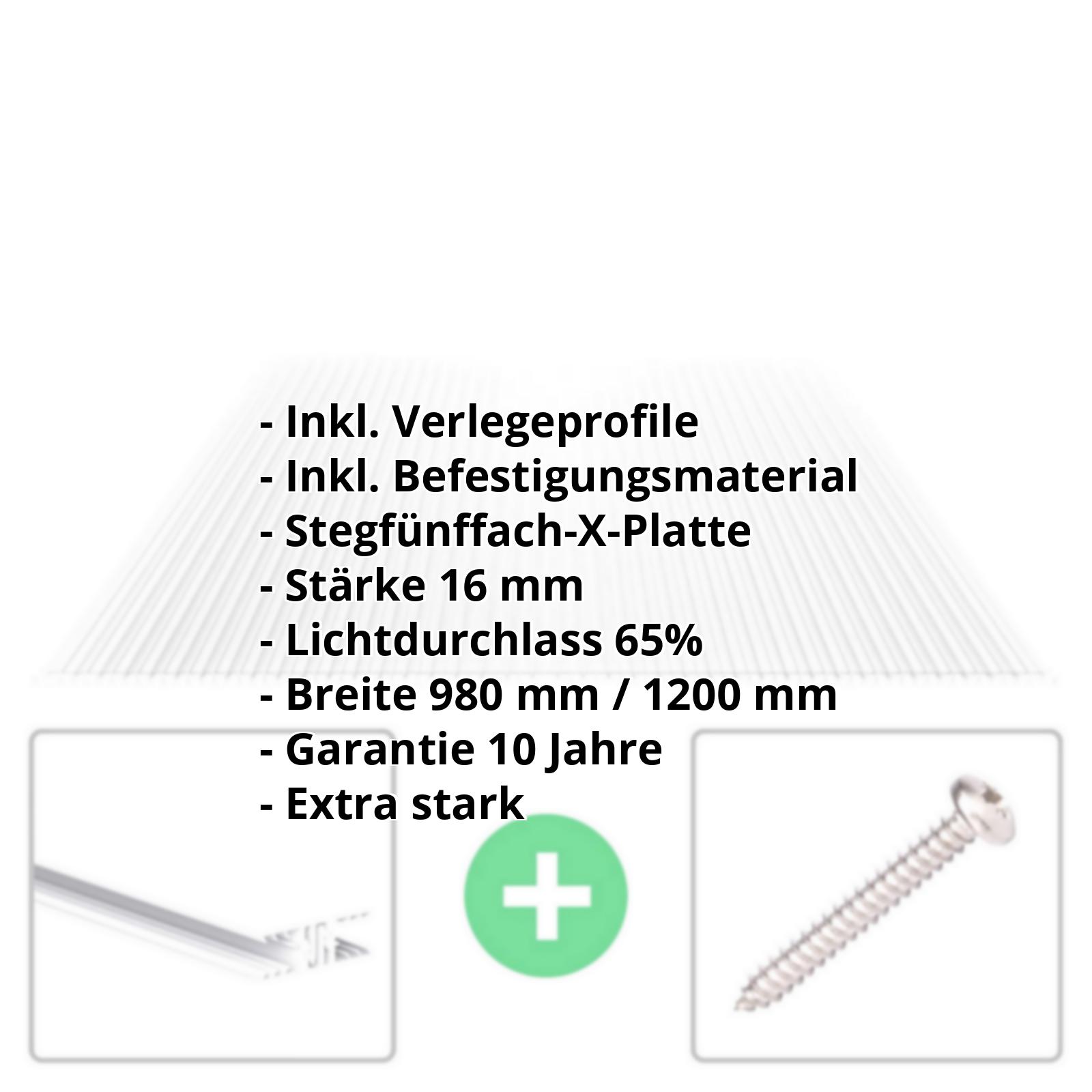 Polycarbonat Stegplatte | 16 mm | Profil Zevener Sprosse | Sparpaket | Plattenbreite 980 mm | Klar | Extra stark | Breite 3,13 m | Länge 2,00 m #2