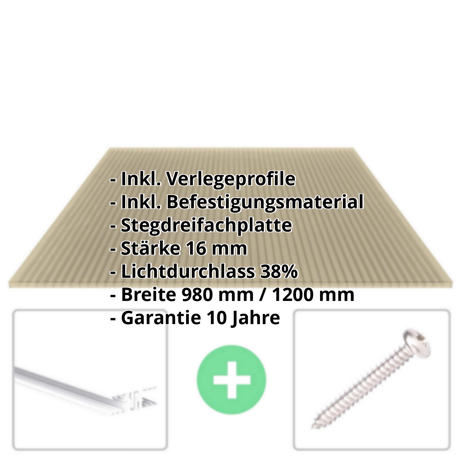 Polycarbonat Stegplatte | 16 mm | Profil Zevener Sprosse | Sparpaket | Plattenbreite 1200 mm | Bronze | Breite 3,79 m | Länge 2,00 m #2