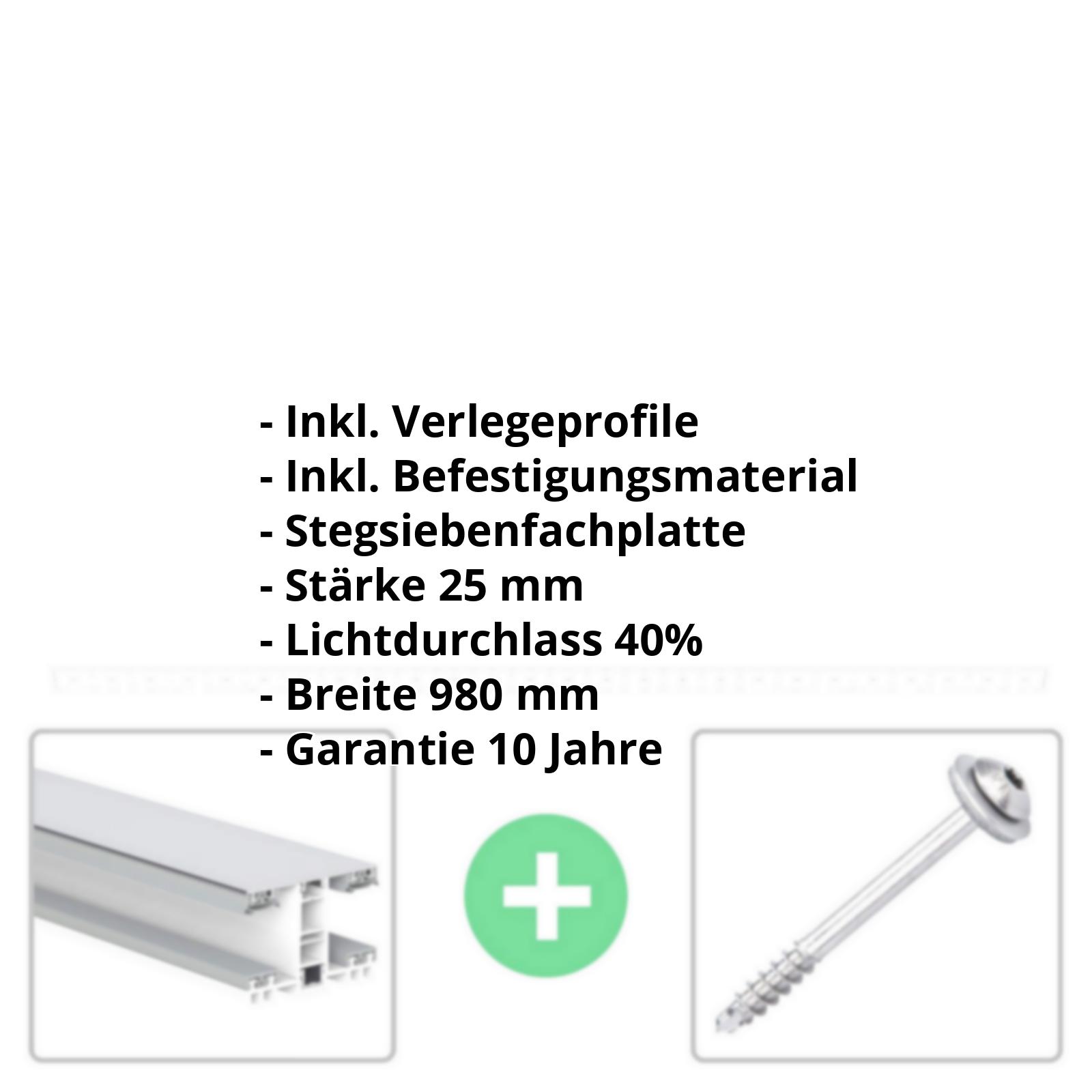 Polycarbonat Stegplatte | 25 mm | Profil Mendiger | Sparpaket | Plattenbreite 980 mm | Opal Weiß | Extra stark | Breite 3,10 m | Länge 2,00 m #2