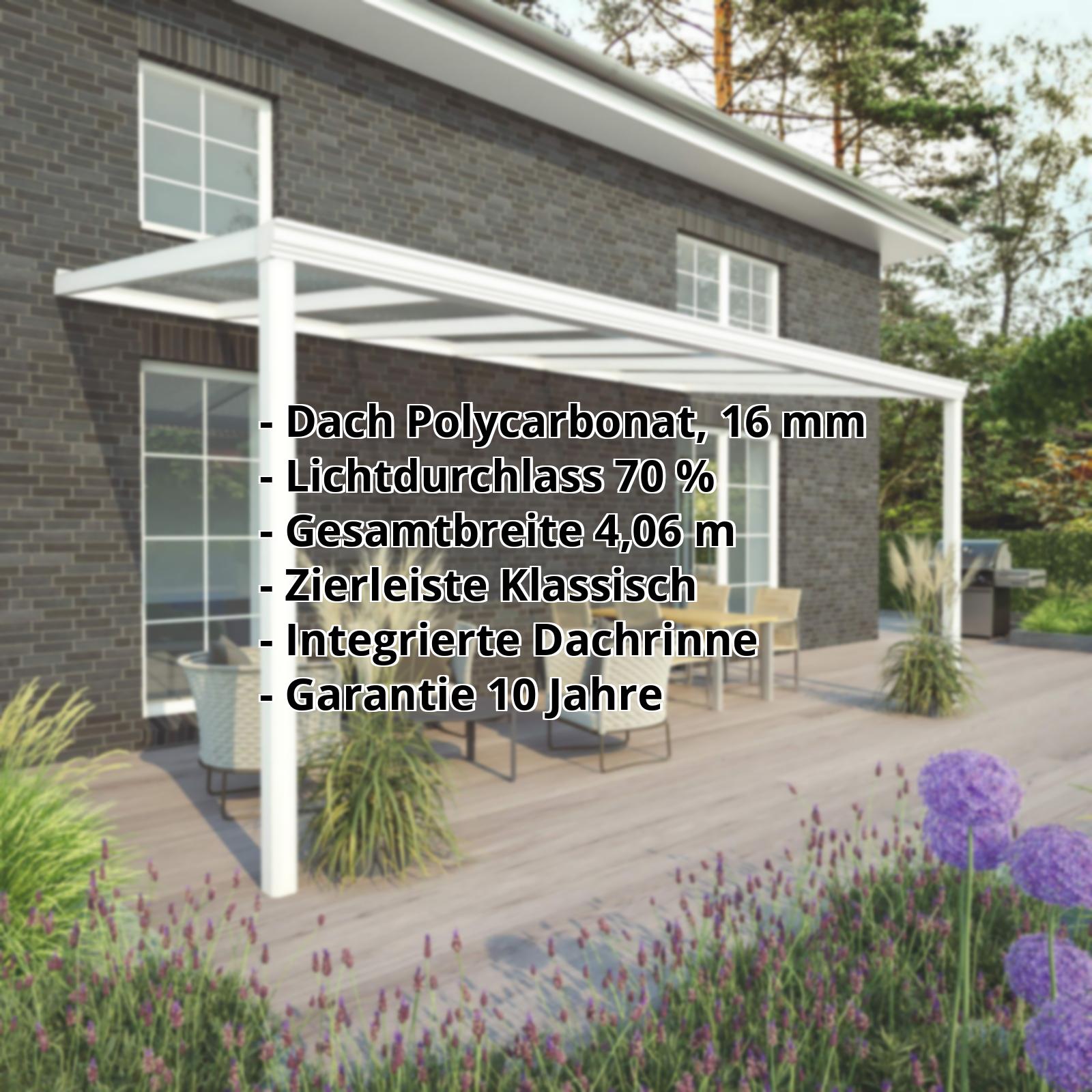 Terrassenüberdachung | Schneelastzone 2 | RAL 9016 | Platte Klar | Leiste Klassisch | Breite 4,06 m | Tiefe 2,00 m #2