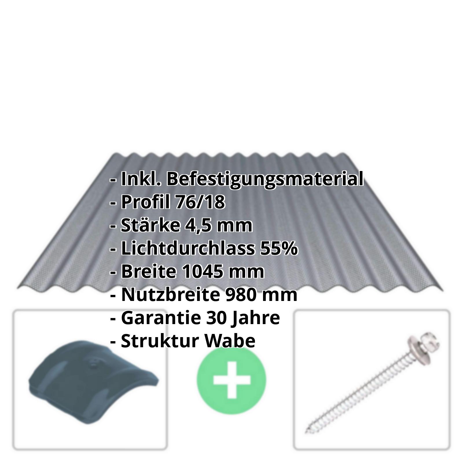 Acrylglas Wellplatte | 76/18 | Sparpaket | 4,50 mm | Perlgrim Grau | Wabenstruktur | Breite 3,01 m | Länge 2,00 m #2