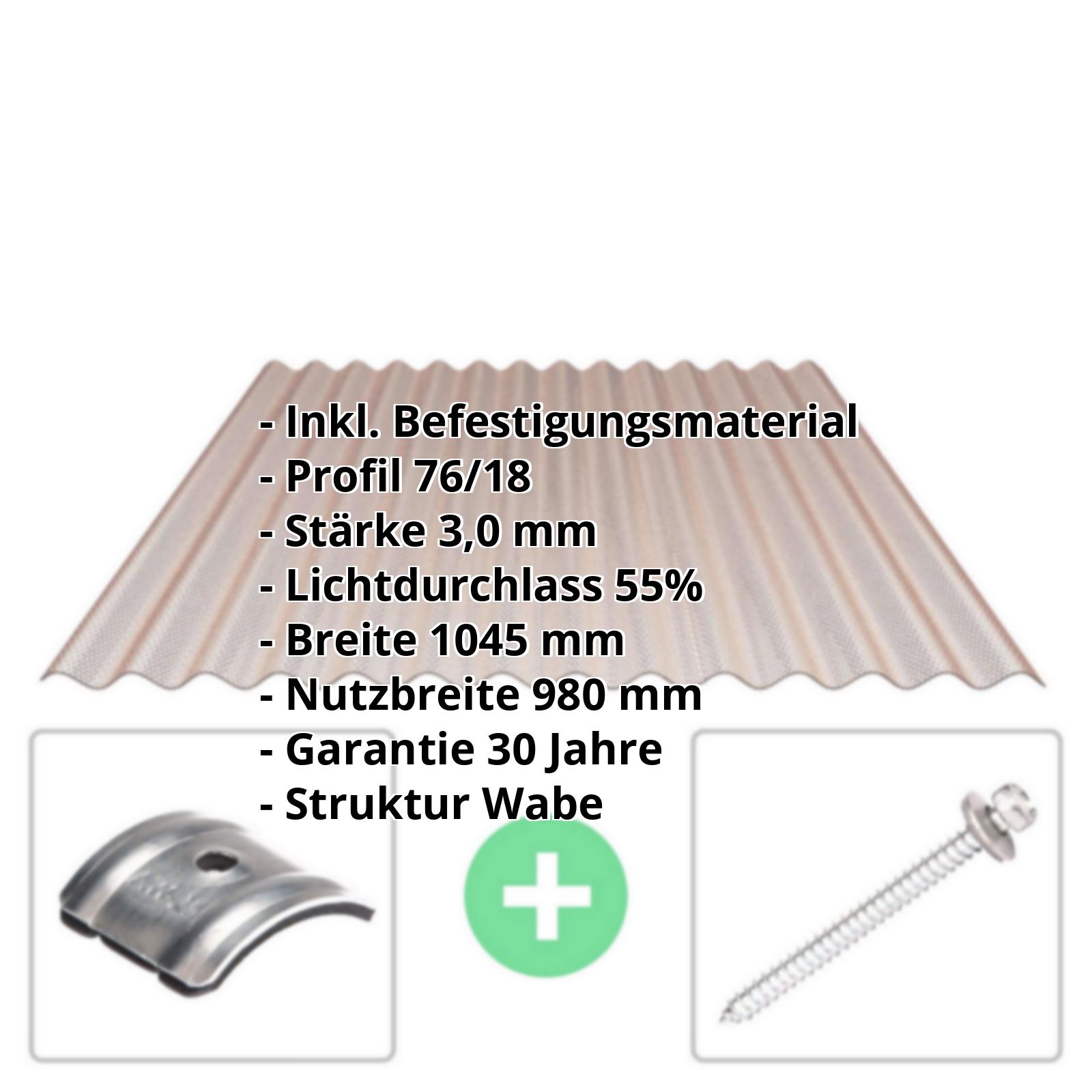 Acrylglas Wellplatte | 76/18 | Sparpaket | 3,00 mm | Bronze | Wabenstruktur | Breite 3,01 m | Länge 2,00 m #2