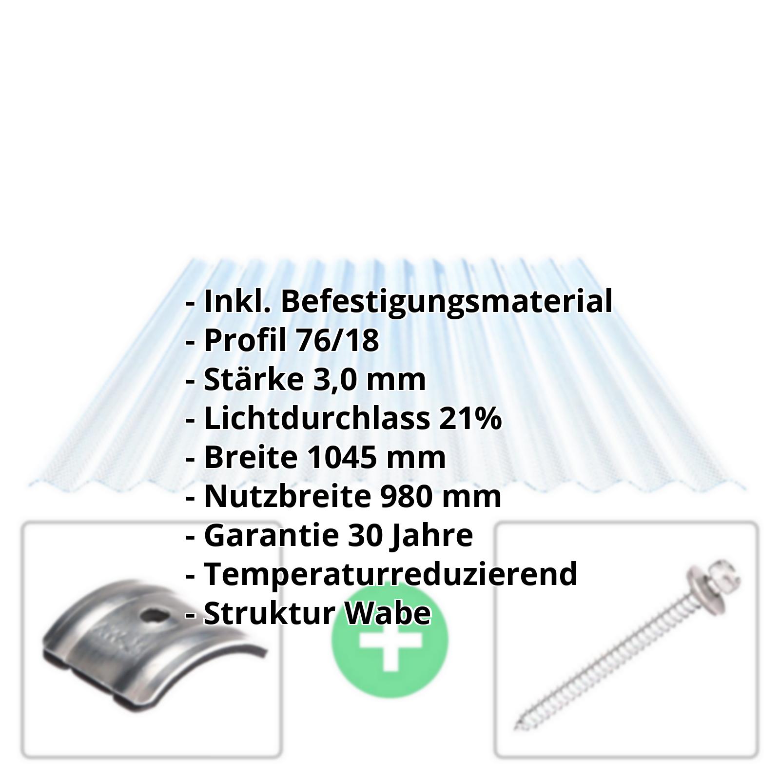 Acrylglas Wellplatte | 76/18 | Sparpaket | 3,00 mm | Lichtblau | Wabenstruktur | Breite 3,01 m | Länge 2,00 m #2