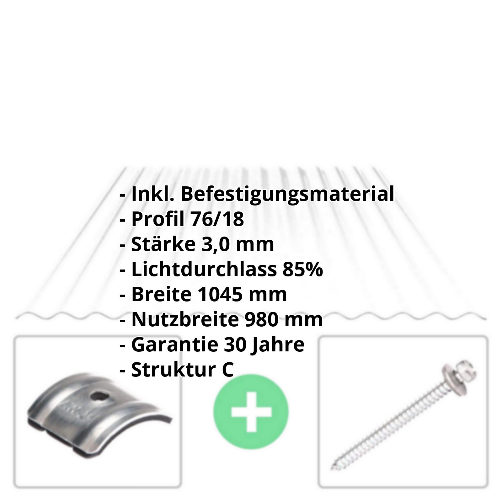 Acrylglas Wellplatte | 76/18 | Sparpaket | 3,00 mm | Klar | C-Struktur | Breite 3,01 m | Länge 2,00 m #2