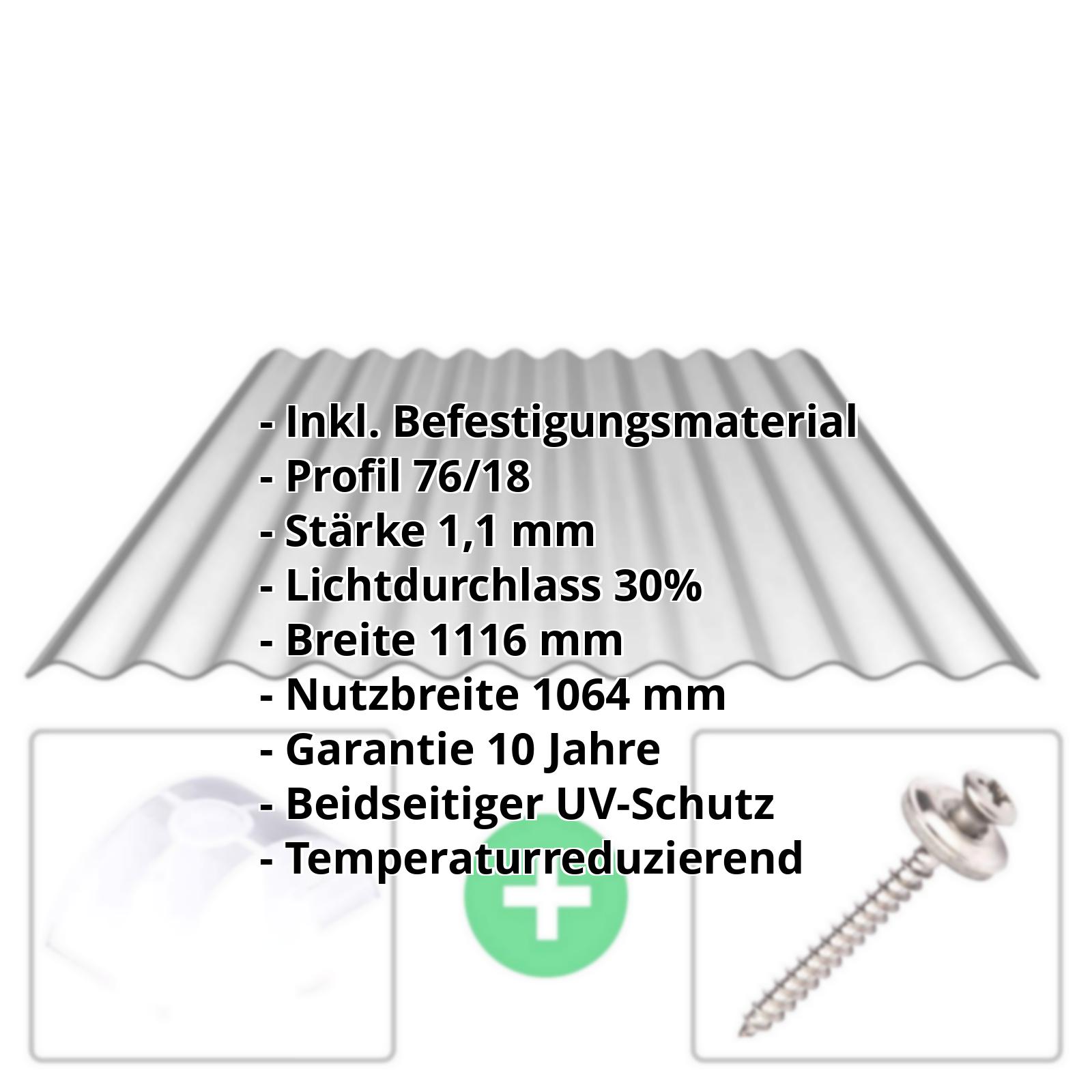 Polycarbonat Wellplatte | 76/18 | Sparpaket | 1,10 mm | Silber-Metallic | Temperaturreduzierend | Breite 3,25 m | Länge 2,00 m #2