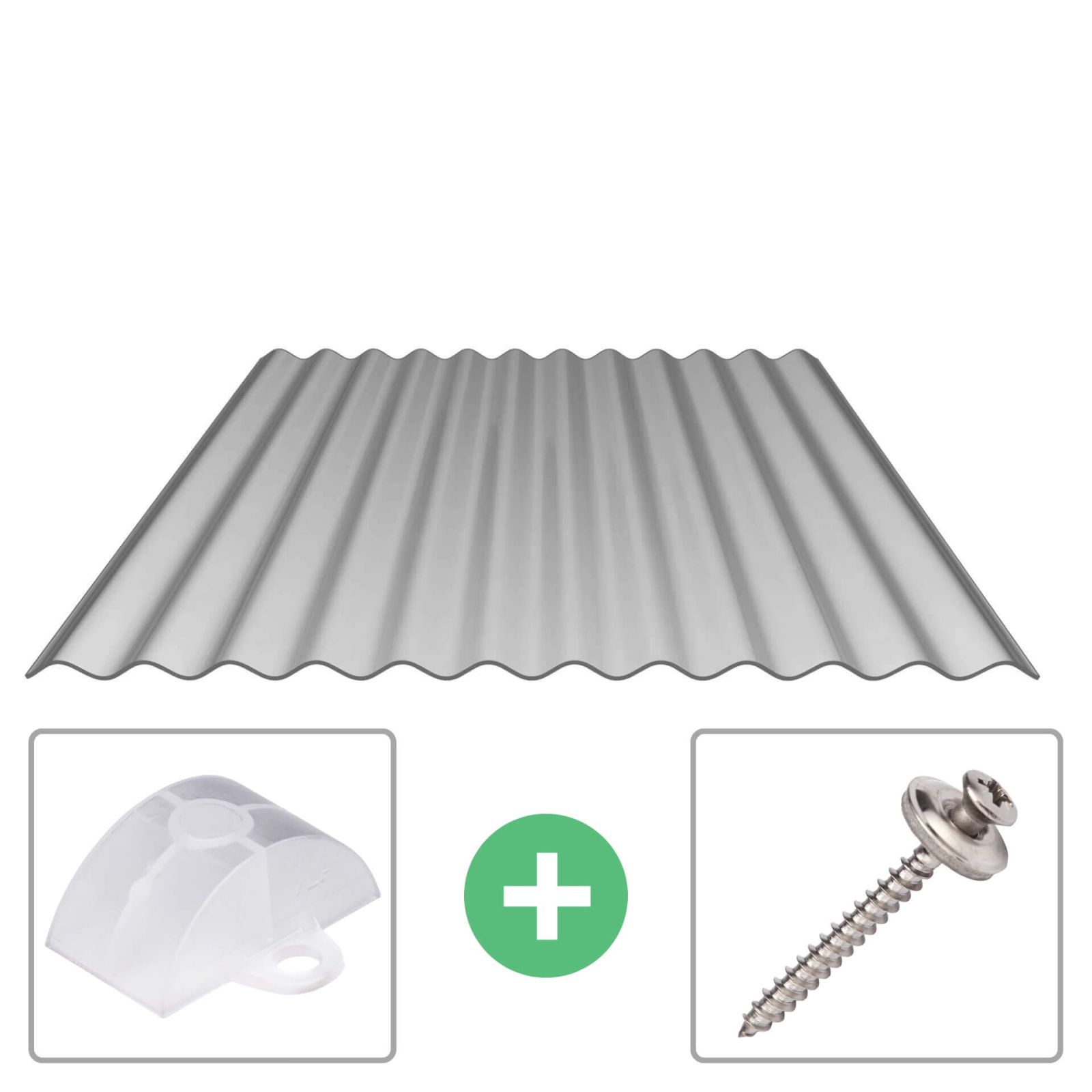 Polycarbonat Wellplatte | 76/18 | Sparpaket | 1,1 mm | Silber-Metallic | Temperaturreduzierend | Breite 3,25 m | Länge 2,00 m