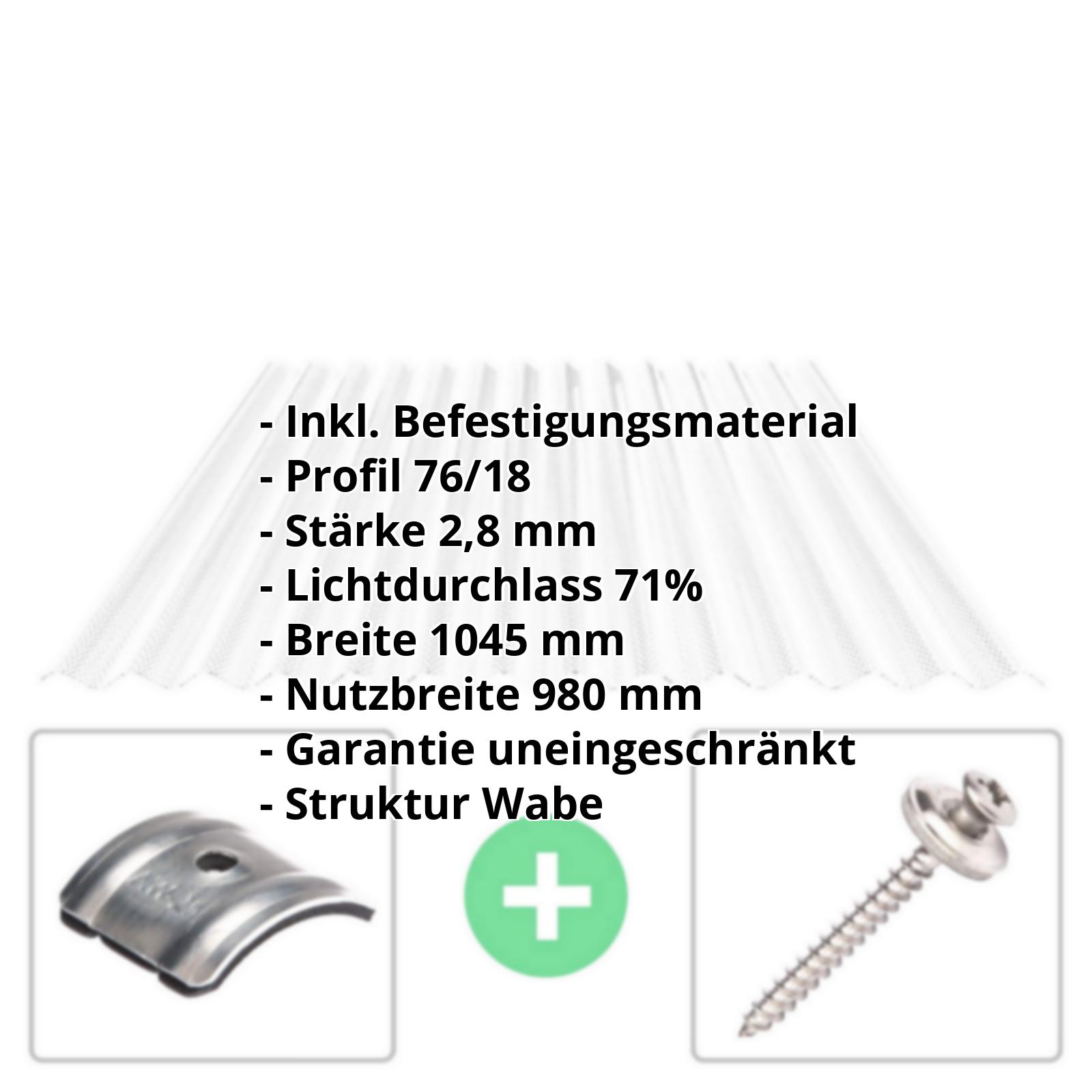 Polycarbonat Wellplatte | 76/18 | Sparpaket | 2,80 mm | Klar | Wabenstruktur | Breite 3,05 m | Länge 2,00 m #2
