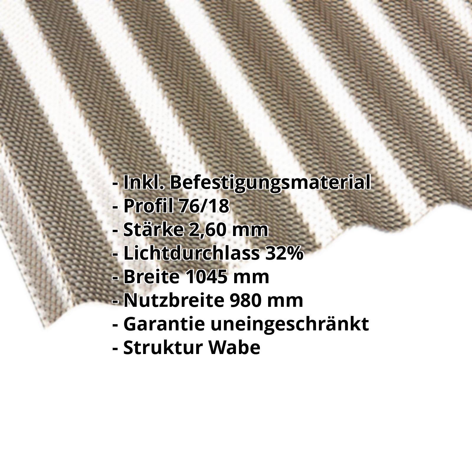 Polycarbonat Wellplatte | 76/18 | Sparpaket | 2,60 mm | Bronze | Wabenstruktur | Breite 3,01 m | Länge 2,00 m #2