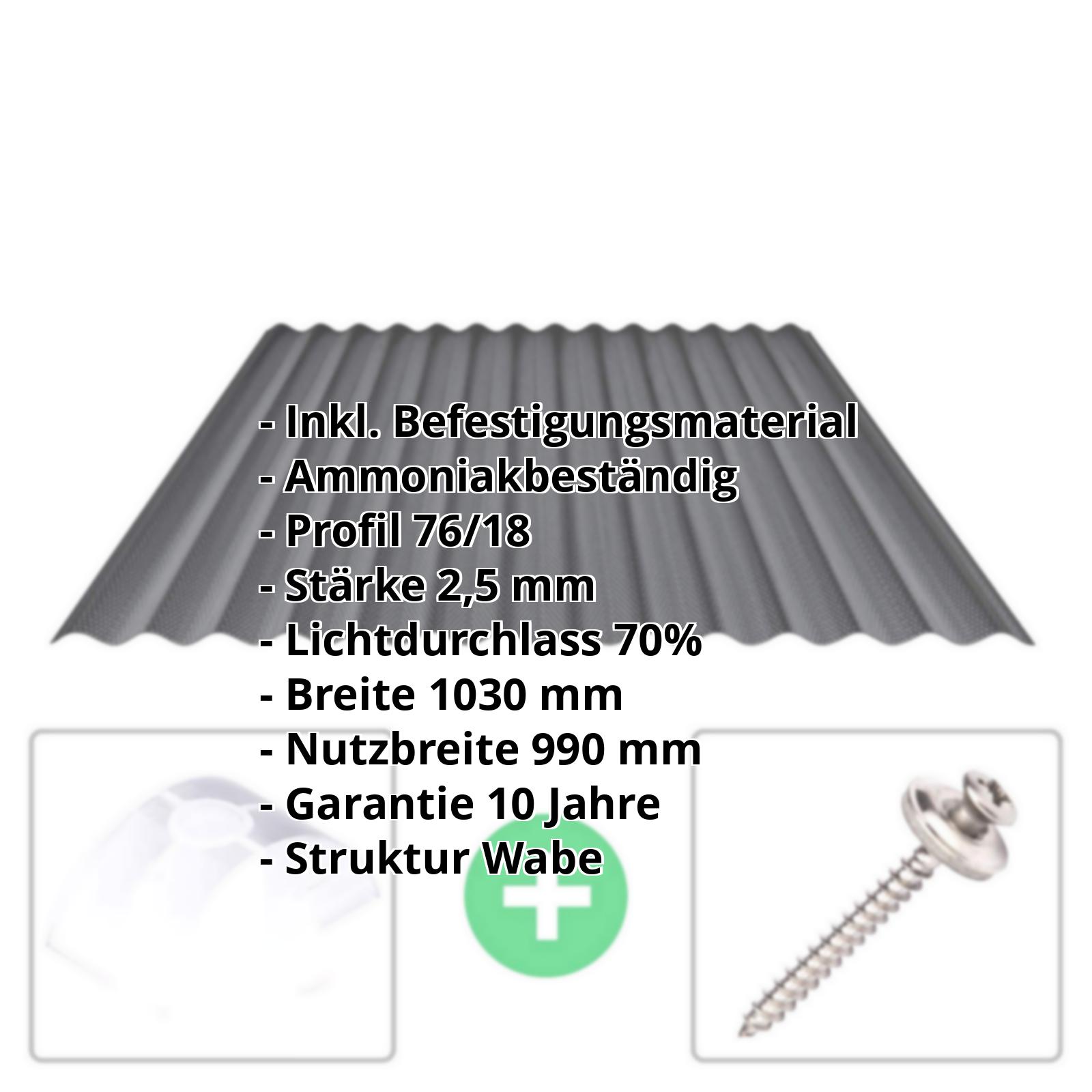 PVC Wellplatte | 76/18 | Sparpaket | 2,50 mm | Grau | Wabenstruktur | Breite 3,01 m | Länge 2,00 m #2