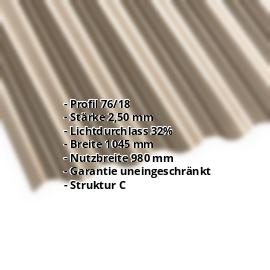Polycarbonat Wellplatte | 76/18 | 2,50 mm | Bronze | C-Struktur | 2000 mm #2