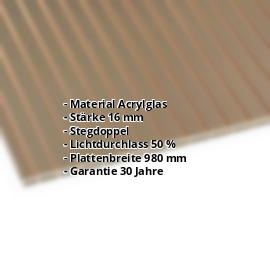 Acrylglas Stegdoppelplatte | 16 mm | Breite 980 mm | Bronze | AntiDrop | 2000 mm #2