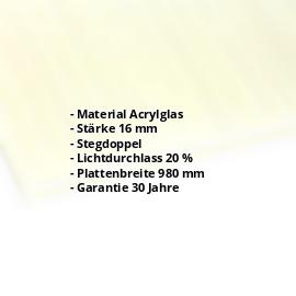 Acrylglas Stegdoppelplatte | 16 mm | Breite 980 mm | Opal Weiß / Gold | AntiDrop | Temperaturreduzierend | 2000 mm #2