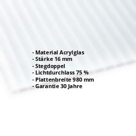 Acrylglas Stegdoppelplatte | 16 mm | Breite 980 mm | Opal Weiß | AntiDrop | 2000 mm #2
