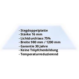 Acrylglas Stegplatte | 16 mm | Breite 1200 mm | Lichtblau | AntiDrop | Temperaturreduzierend | 500 mm #2