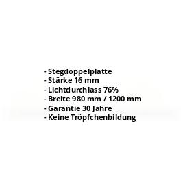 Acrylglas Stegplatte | 16 mm | Breite 980 mm | Opal Weiß | AntiDrop | 500 mm #2