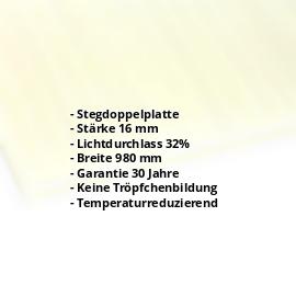 Acrylglas Stegplatte | 16 mm | Breite 980 mm | Opal Weiß / Gold | AntiDrop | Temperaturreduzierend | 2000 mm #2