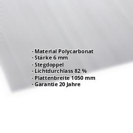 Polycarbonat Doppelstegplatte | 6 mm | Breite 1050 mm | Klar | Beidseitiger UV-Schutz | 2000 mm #2