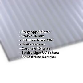 Polycarbonat Stegplatte | 16 mm | Breite 980 mm | Graphit | Beidseitiger UV-Schutz | Breitkammer | 2000 mm #2